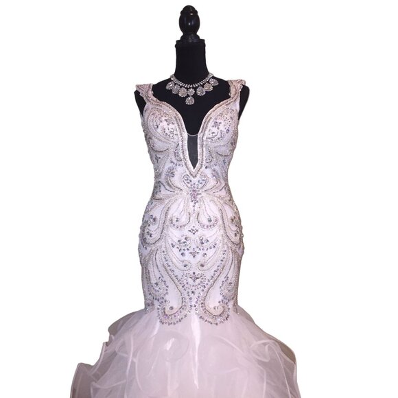 Luxury Designer Couture Wedding Evening Runway Prom Pageant Glamorous Gown Dress - Picture 3 of 16